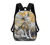 sinyumoney Golden Moonlight Wolf Mochilas De 17 Pulgadas Para Niños, Mochilas Escolares Impresas En 3D Para Estudiantes De Primaria Y Secundaria, Para Niños Y Niñas.