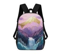 sinyumoney Golden Mountain Waterfall Landscape Mochila Escolar Infantil De 17 Pulgadas, Impresa En 3D, Estilo Casual, Para Niños, Ideal Para Viajes, Como Mochila Escolar O Para Llevar Libros.
