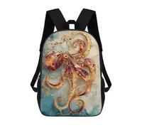 sinyumoney Golden Octopus Art Print Mochila Escolar De 17 Pulgadas Para Adolescentes, Con Estampado 3D, Ajustable Y Con Bolsillos, Ideal Para Niños, Niñas Y Estudiantes.