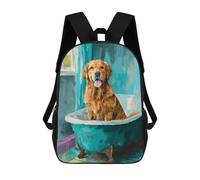 sinyumoney Golden Retriever in Bathtub Mochila Escolar Infantil De 17 Pulgadas, Mochila Escolar Impresa En 3D Para Niños De Primaria Y Secundaria