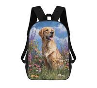sinyumoney Golden Retriever in Flowers-4 Mochila Escolar Infantil De 17 Pulgadas, Impresa En 3D, Estilo Casual, Para Niños, Ideal Para Viajes, Como Mochila Escolar O Para Llevar Libros.