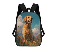 sinyumoney Golden Retriever in Wildflowers Mochila Escolar Infantil De 17 Pulgadas, Impresa En 3D, Estilo Casual, Para Niños, Ideal Para Viajes, Como Mochila Escolar O Para Llevar Libros.