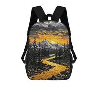 sinyumoney Golden River Mountain Sunset Painting Mochila Escolar Infantil, Mochilas Impresas En 3D, Mochilas Escolares De Moda Para Niños De Primaria Y Secundaria 17inch