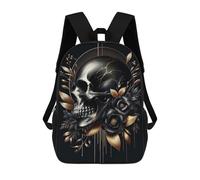 sinyumoney Golden Skull And Florals Mochila Escolar Para Niñas Y Niños, Mochilas De Gran Capacidad, Mochilas Ligeras Para Niños Y Estudiantes 17inch