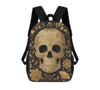 sinyumoney Golden Skull Artwork-1 Mochilas Infantiles Impresas En 3D De 17 Pulgadas. Mochila Escolar Informal Impresa En 3D Para Niños De Primaria Y Secundaria.