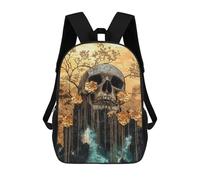 sinyumoney Golden Skull with Flowers Art Print-3 Mochila Grande Para Portátil Resistente Al Agua Para La Escuela - Perfecta Para Viajes, Trabajo Y Uso Diario 17inch