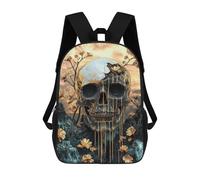 sinyumoney Golden Skull with Flowers Art Print-4 Mochila Escolar Infantil De 17 Pulgadas Con Estampado 3D, Mochila Moderna Para Niños, Mochilas De Viaje, Bolsas Para Libros, Mochila Escolar Infantil