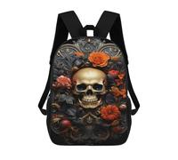sinyumoney Golden Skull with Flowers Art Print Mochila Escolar Infantil De 17 Pulgadas, Impresa En 3D, Estilo Casual, Para Niños, Ideal Para Viajes, Como Mochila Escolar O Para Llevar Libros.