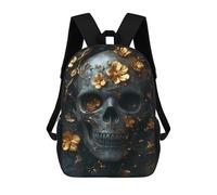 sinyumoney Golden Skull with Flowers Mochila Infantil Para Niñas Y Niños, Mochila De Día, Escuela Primaria, Perfecta Para La Vuelta Al Cole O Educación Física, Regalos Y Viajes 17inch