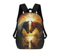 sinyumoney Golden Sunset Horse Pair Mochila Escolar Infantil De 17 Pulgadas, Impresa En 3D, Estilo Casual, Para Niños, Ideal Para Viajes, Como Mochila Escolar O Para Llevar Libros.