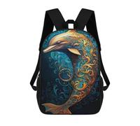sinyumoney Golden Swirls Dolphin Art Print Mochila Escolar De 17 Pulgadas Para Adolescentes, Con Estampado 3D, Ajustable Y Con Bolsillos, Ideal Para Niños, Niñas Y Estudiantes.