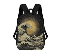 sinyumoney Golden Wave And Sun Art Mochila Infantil, Mochila Escolar De Gran Capacidad Para Estudiantes, Mochila Para Libros, Mochila Para Niños, Niñas, Adultos Y Adolescentes 17inch