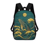 sinyumoney Golden Whale in Teal Ocean Art Mochilas Infantiles Escolares Impresas En 3D, Mochilas Para Niños, Mochilas De Viaje Para Niños Y Niñas, Mochilas Escolares Para Niños 17inch