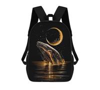 sinyumoney Golden Whale Leaping Under Crescent Moon Mochilas Para Niños Mochila Escolar De Moda Mochila Escolar Impresa En 3D Para Niños Estudiantes De Primaria Y Secundaria 17inch