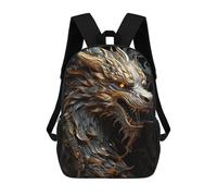 Sinyumoney Golden White Wolf Mochila Escolar Para Niños Impreso En 3D, Ideal Para Viajes Y Lecturas, Para Niños Y Estudiantes De Primaria, Dragón Decorativo Arte, 17"
