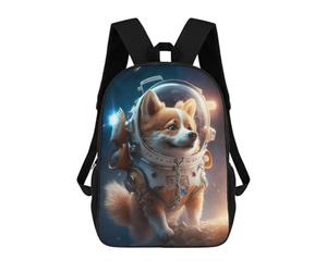 Sinyumoney Golden White Wolf Mochila Escolar Para Niños Impreso En 3D, Ideal Para Viajes Y Lecturas, Para Niños Y Estudiantes De Primaria, Astronaut Space Corgi Dog, 17"