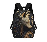 sinyumoney Golden Wolf Portrait Art Deco Mochilas Infantiles Impresas En 3D De 17 Pulgadas. Mochila Escolar Informal Impresa En 3D Para Niños De Primaria Y Secundaria.