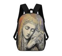 sinyumoney Golden Woman with Wolf Art Print Mochilas De 17 Pulgadas Para Niños, Mochilas Escolares Impresas En 3D Para Estudiantes De Primaria Y Secundaria, Para Niños Y Niñas.