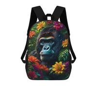 sinyumoney Gorilla in Flowers Mochila Infantil De 17 Pulgadas, Mochila Escolar Con Estampado 3D De Dibujos Animados Para Niños Y Adolescentes.