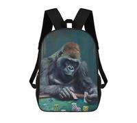 sinyumoney Gorilla Playing Poker Game Mochila Infantil De 17 Pulgadas, Mochila Escolar Con Estampado 3D De Dibujos Animados Para Niños Y Adolescentes.