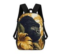 sinyumoney Gorilla Portrait with Floral Background Mochila Escolar Mochilas Escolares Para Niñas Y Niños Mochila Con Bolsillo Mochila Escolar De Moda Para Niños 17inch