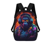 sinyumoney Gorilla with Headphones Artwork Mochila Infantil Para Niñas, Mochila Escolar 3D, Mochila Para Niños Pequeños, Mochila Informal De Día, Mochila Escolar De Moda 17inch