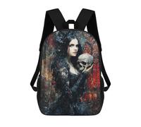 sinyumoney Gothic Woman Holding Skull Painting Mochila Escolar, Bolso De Negocios, Bolso Para Portátil Resistente Para Niñas Y Adolescentes 17inch