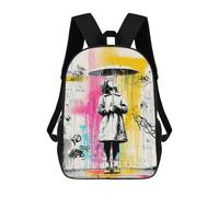 sinyumoney Graffiti Girl with Umbrella - Urban Street Art Mochila Escolar Infantil Impresa En 3D 17inch Mochilas Escolares Para Niños, Estilo Casual Y Moderno, Mochilas De Viaje De Alta Capacidad