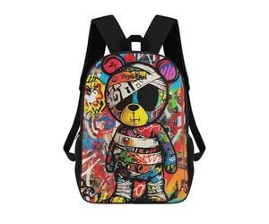 sinyumoney Graffiti Teddy Bear Art Print Mochila Escolar Para Secundaria, Mochila Informal Para Niñas Y Adolescentes 17inch