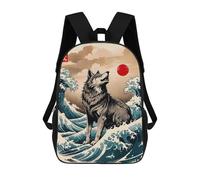 sinyumoney Great Wave of Wolf Mochila Infantil Para Niñas Y Niños, Mochila De Día, Escuela Primaria, Perfecta Para La Vuelta Al Cole O Educación Física, Regalos Y Viajes 17inch