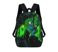 sinyumoney Green Anime Girl with Skulls Mochila Escolar Infantil Estampada Para Adultos Y Niños, Mochila De Viaje Para El Día A Día 17inch