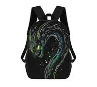 sinyumoney Green Dragon Illustration Mochila Escolar Mochila De Día Mochila De Negocios Mochila Impermeable Para Libros Para Niños/Niñas/Adolescentes 17inch