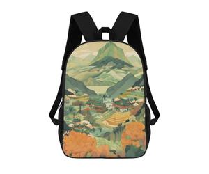 sinyumoney Green Tone Japanese Villag Mochila Infantil, Mochila Escolar De Gran Capacidad Para Estudiantes, Mochila Para Libros, Mochila Para Niños, Niñas, Adultos Y Adolescentes 17inch