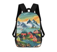 sinyumoney Greenland Village Landscape Mochila Escolar Infantil Con Impresión 3D, Mochila Escolar Informal Para Niños De Primaria Y Secundaria 17inch