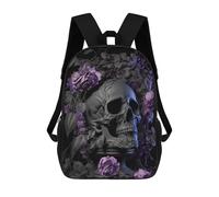 sinyumoney Grey Skull Purple Roses Mochila Escolar Infantil De Moda Informal Mochilas Infantiles Impresas En 3D Mochila Grande Para Niño 17inch