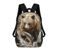sinyumoney Grizzly Bear Fishing in Dynamic Impasto Style Mochila Escolar Infantil Impresa En 3D Para Niños, Mochilas De Viaje, Bolsas Para Libros Para Niños Estudiantes De Primaria 17inch