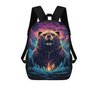 sinyumoney Grizzly Bear Night Art Print Mochila Escolar Infantil De 17 Pulgadas, Mochila Escolar Impresa En 3D Para Niños De Primaria Y Secundaria