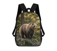 sinyumoney Grizzly Bear Portrait in Forest Mochila Escolar Resistente Al Agua, Mochila Escolar De Negocios Para Niñas, Niños Y Adolescentes 17inch