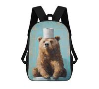 sinyumoney Grizzly Bear with Toilet Paper Hat Mochila Escolar Infantil De 17 Pulgadas Con Estampado 3D De Películas De Anime Para Niños, Mochila De Viaje, Mochila Escolar Infantil