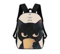sinyumoney Grumpy Cat Coffee - Cat Drinking Coffee Mochila Escolar Resistente Al Agua, Mochila Escolar De Negocios Para Niñas, Niños Y Adolescentes 17inch