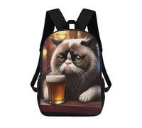 sinyumoney Grumpy Cat with Beer Mochila Escolar Para Niñas Y Niños, Mochilas De Gran Capacidad, Mochilas Ligeras Para Niños Y Estudiantes 17inch