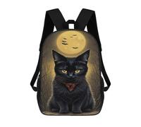 sinyumoney Halloween Black Cat Mochila Infantil De 17 Pulgadas, Mochila Escolar Con Estampado 3D De Dibujos Animados Para Niños Y Adolescentes.