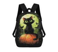 sinyumoney Halloween Black Cat Pumpkin Art Print-2 Mochila Escolar De 17 Pulgadas Para Adolescentes, Con Estampado 3D, Ajustable Y Con Bolsillos, Ideal Para Niños, Niñas Y Estudiantes.