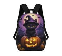 sinyumoney Halloween Black Cat with Jack-o'-Lantern-3 Mochila Escolar, Bolso De Negocios, Bolso Para Portátil Resistente Para Niños/niñas/adolescentes 17inch