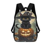 sinyumoney Halloween Black Cat with Jack-o'-Lantern Mochila Escolar, Mochila De Negocios, Mochila Impermeable Para Libros Para Hombres, Mujeres Y Adolescentes 17inch