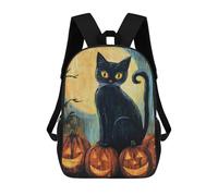 sinyumoney Halloween Black Cat with Pumpkins-2 Mochila Escolar De 17 Pulgadas Impresa En 3D Mochilas Infantiles Mochila Genial Impresa En 3D Para Niños De Primaria Y Secundaria