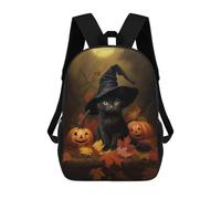 sinyumoney Halloween Black Cat with Pumpkins-5 Mochila Escolar Impresa En 3D 17inch Mochilas De Moda Para Niños, Mochilas Escolares Para Niños De Primaria Y Secundaria