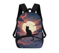 sinyumoney Halloween Cat Moon Night Mochila Escolar De 17 Pulgadas Para Adolescentes, Con Estampado 3D, Ajustable Y Con Bolsillos, Ideal Para Niños, Niñas Y Estudiantes.
