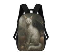 sinyumoney Halloween Cat with Bat Wings Mochila Escolar Infantil De 17 Pulgadas, Impresa En 3D, Estilo Casual, Para Niños, Ideal Para Viajes, Como Mochila Escolar O Para Llevar Libros.