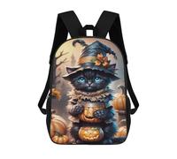 sinyumoney Halloween Cat with Jack-o'-lantern Basket Mochila Escolar Grande Para Niños Para El Campus, Actividades Al Aire Libre, Viajes Y Deportes 17inch